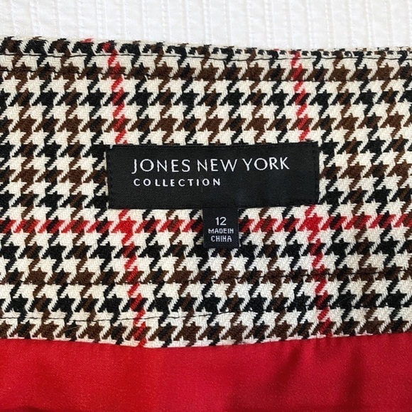 JONES NEW YORK WOOL BLEND HOUNDSTOOTH HIGH RISE PLEATED FORMAL SKIRT - 12 - Picture 5 of 9